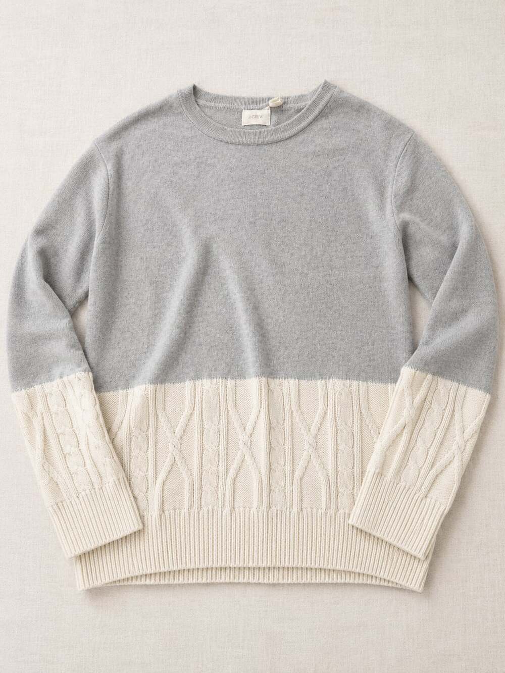 White Crow Colorblock Cable Knit Pullover Sweater Gray Cream Size S (01)